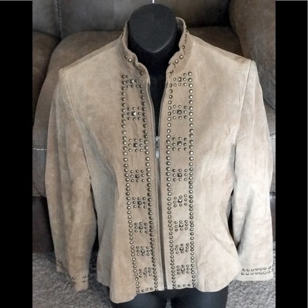 Raffaelo tan studded leather jacket size S
